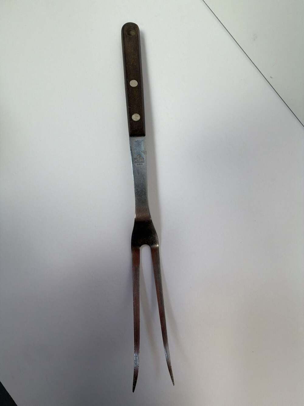 Vintage Flint Stainless USA Two-Prong Carving Fork with Wood‎ Handle